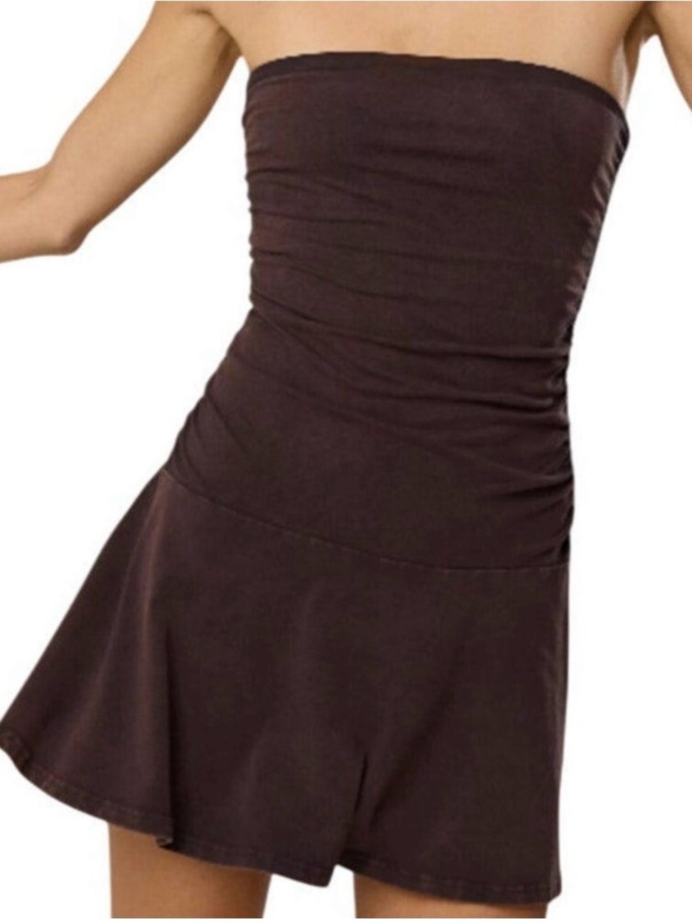 OFFLINE by Aerie Strapless Chocolate Brown Athletic Dress w/Built in Shorts (S)